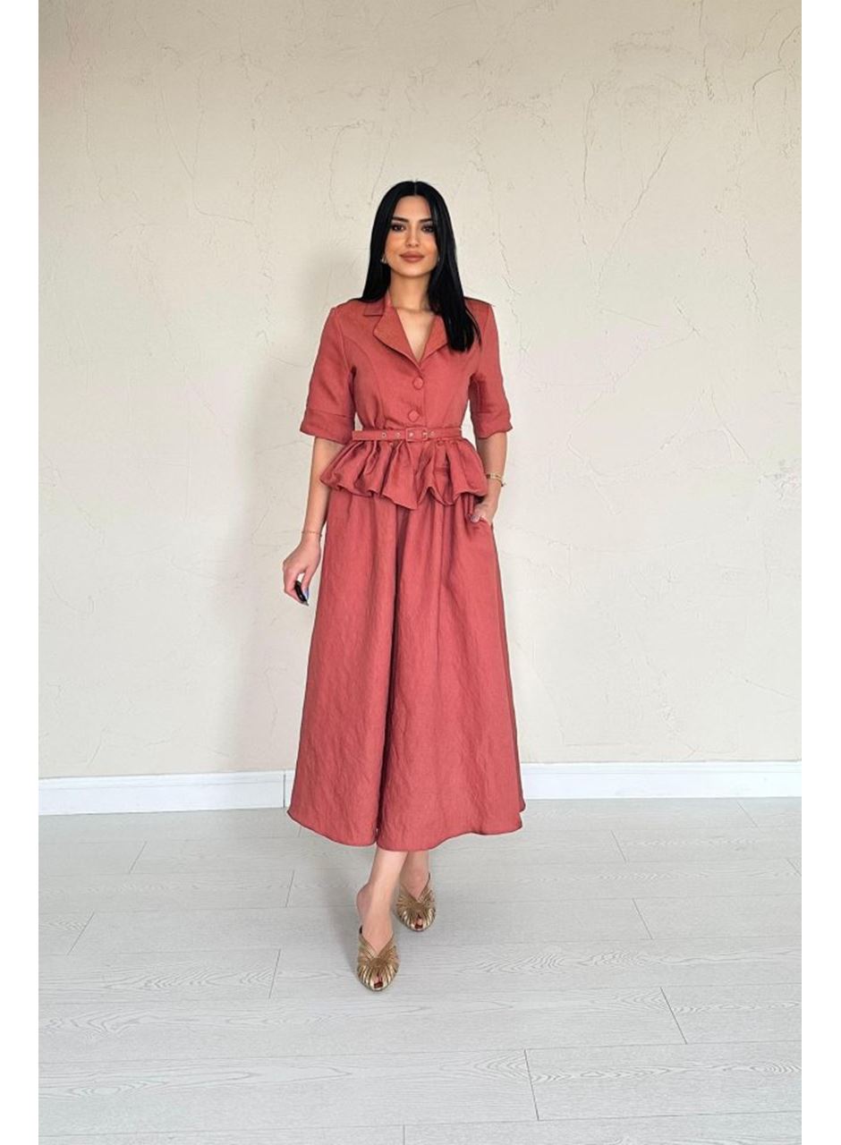 Moccah İnce Kemerli Fırfırlı Ceket Ve Büzgülü Etek Takım