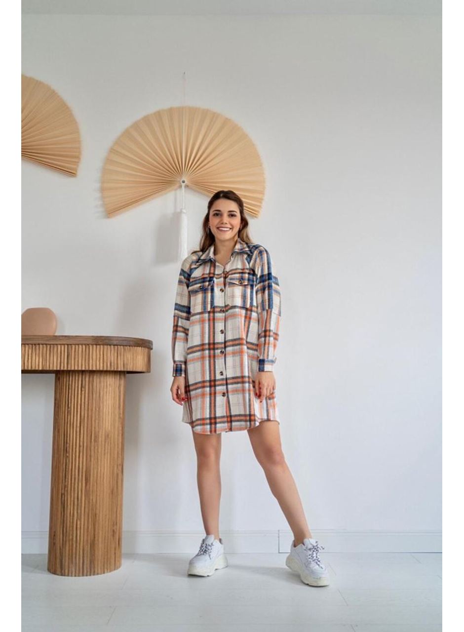 Oranj Oduncu Gömlek Elbise