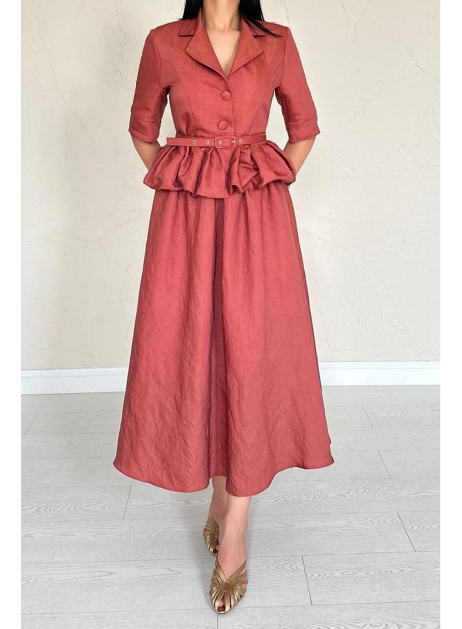 Moccah İnce Kemerli Fırfırlı Ceket Ve Büzgülü Etek Takım