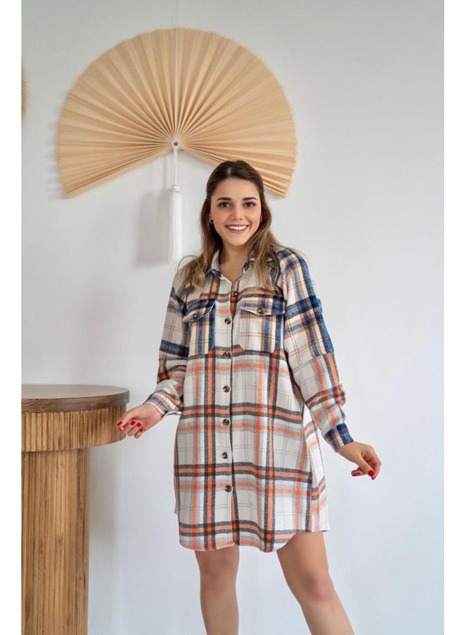 Oranj Oduncu Gömlek Elbise