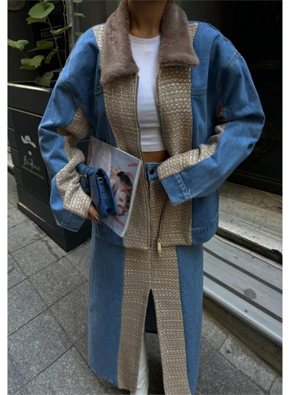 CHANEL GARNİLİ KOT MONT - Bej