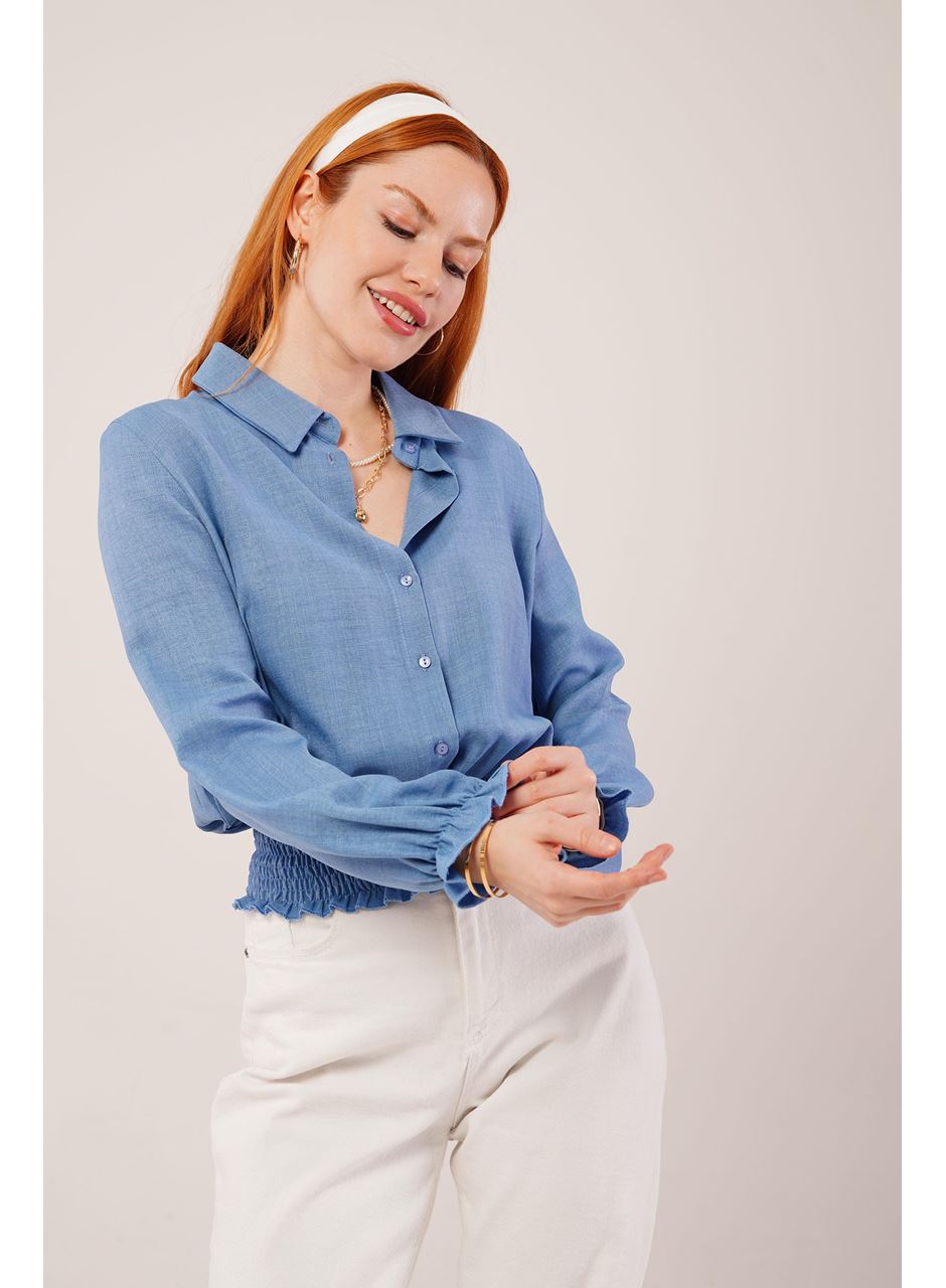 Bel Ve Bilek Lastikli Mavi Bluz