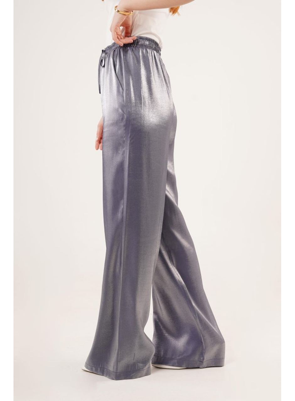 Parlak Görünümlü Cepli Mor Bol Paça Pantolon