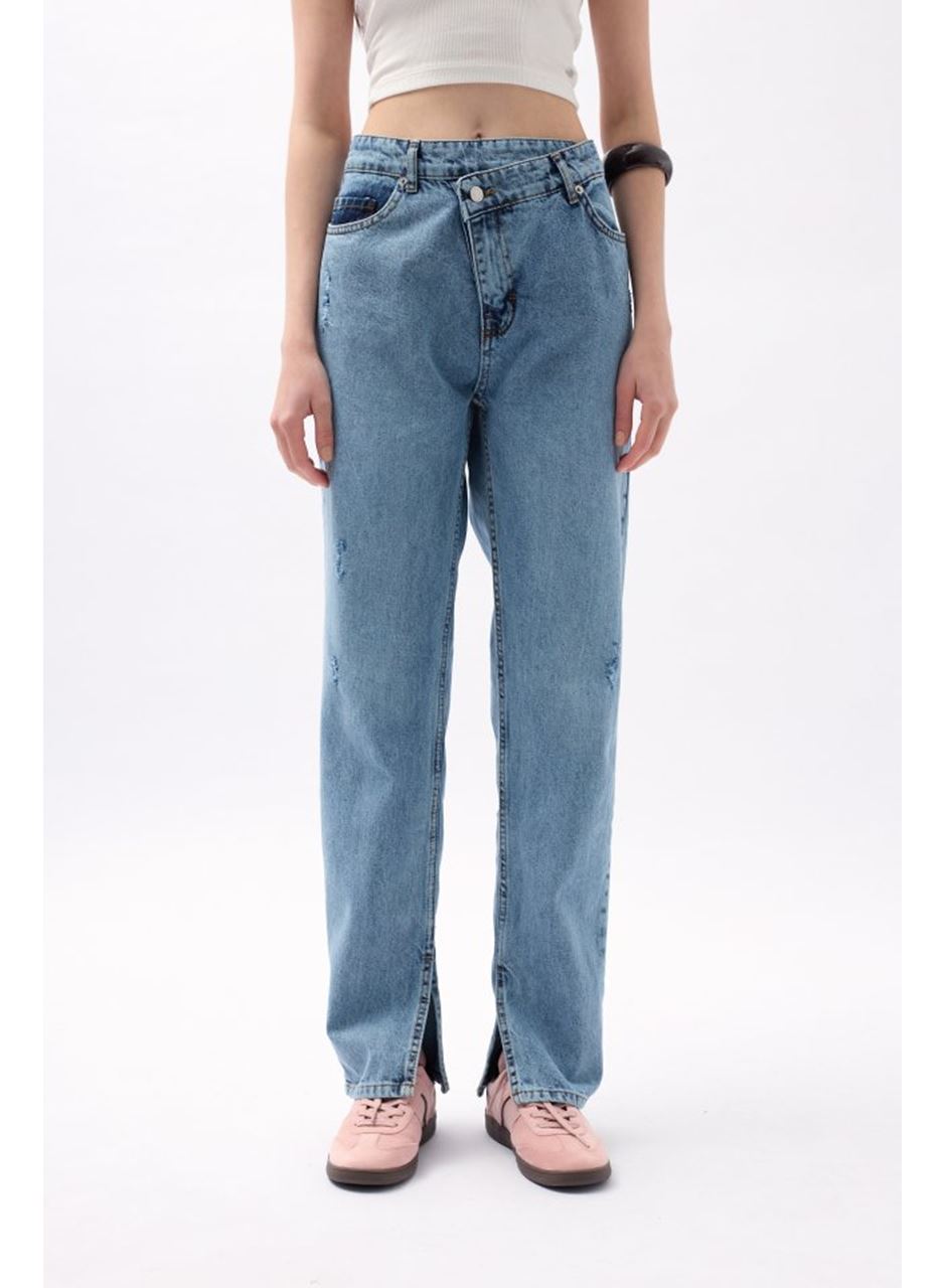 Asimetrik Bel Paça Yırtmaçlı Jean