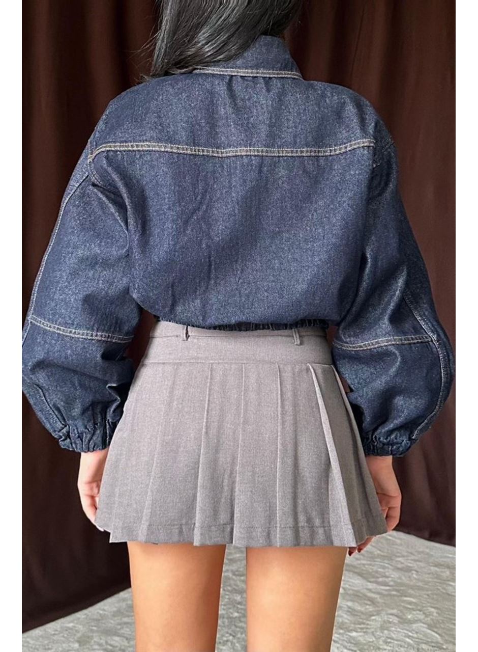 Mavi Taşlı Kısa Kot Ceket