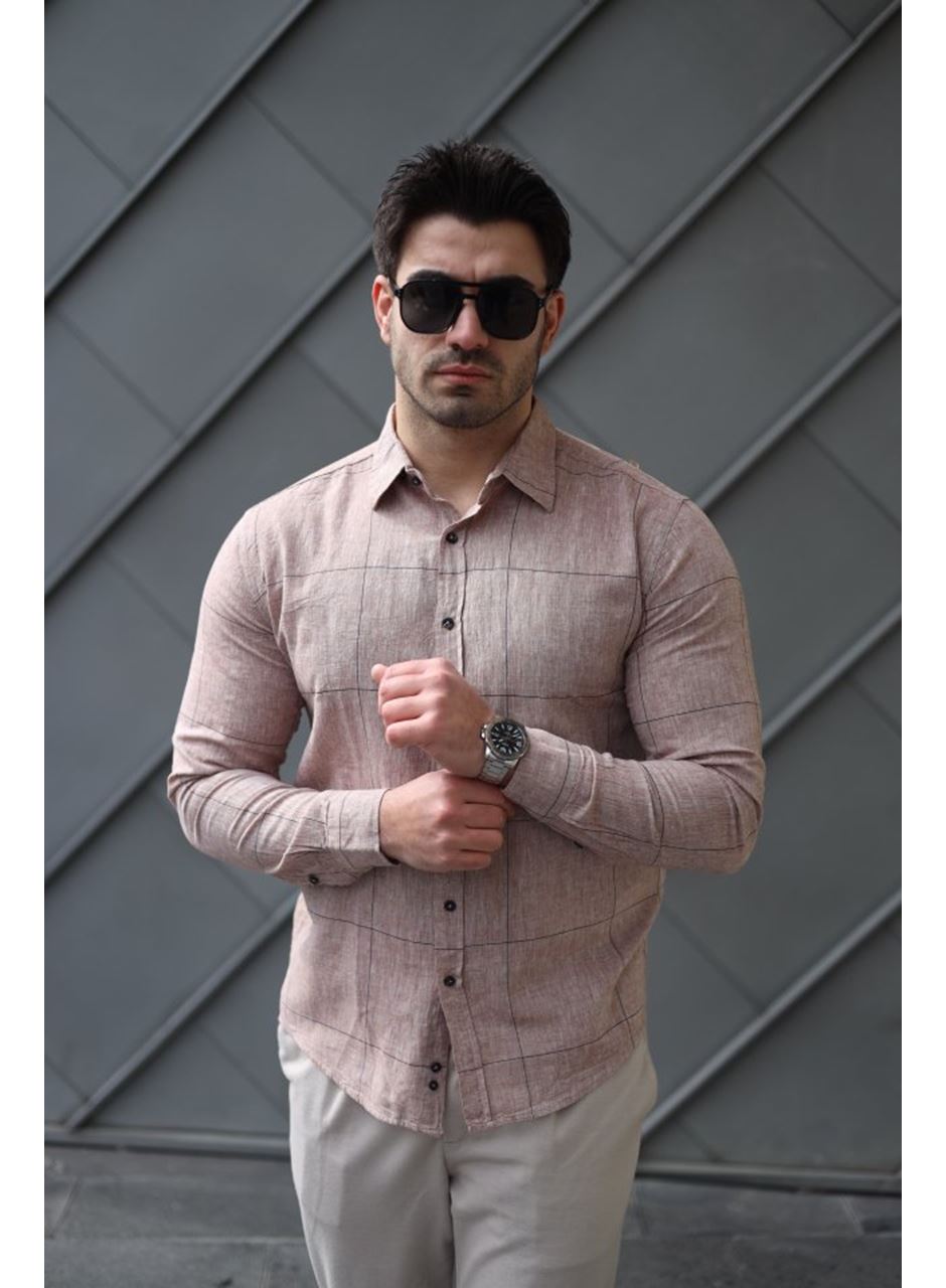 Erkek Pamuklu Keten Kumaş Gömlek