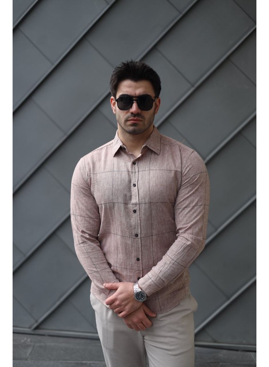 Erkek Pamuklu Keten Kumaş Gömlek