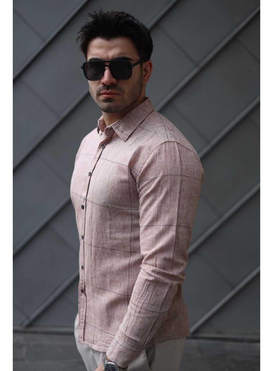 Erkek Pamuklu Keten Kumaş Gömlek