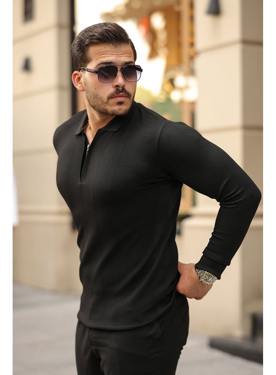 Erkek Pirinç Desenli Uzun Kollu Yakalı Triko