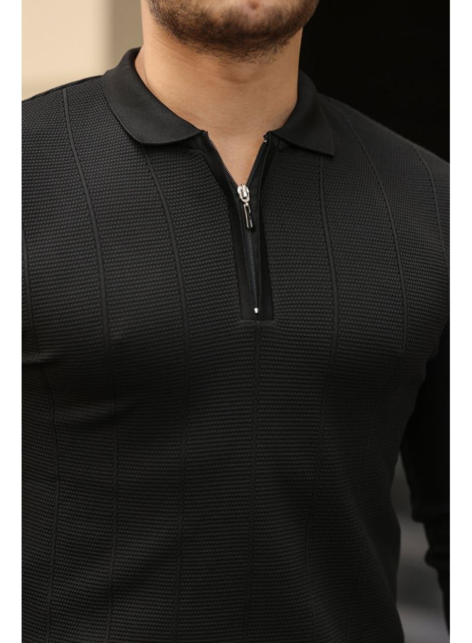 Erkek Pirinç Desenli Uzun Kollu Yakalı Triko