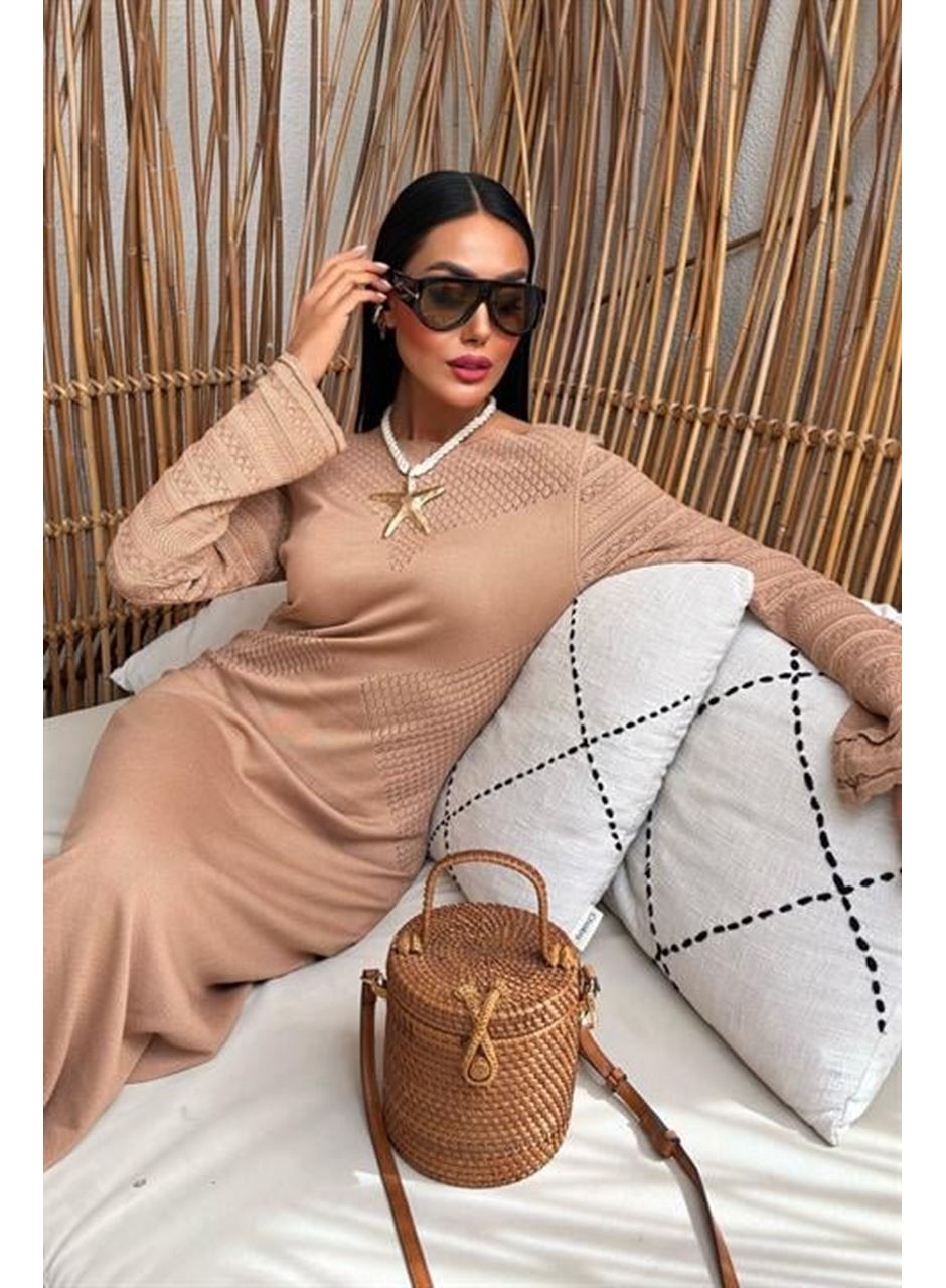 Ajur Detaylı Bisiklet Yaka Triko Elbise 2861