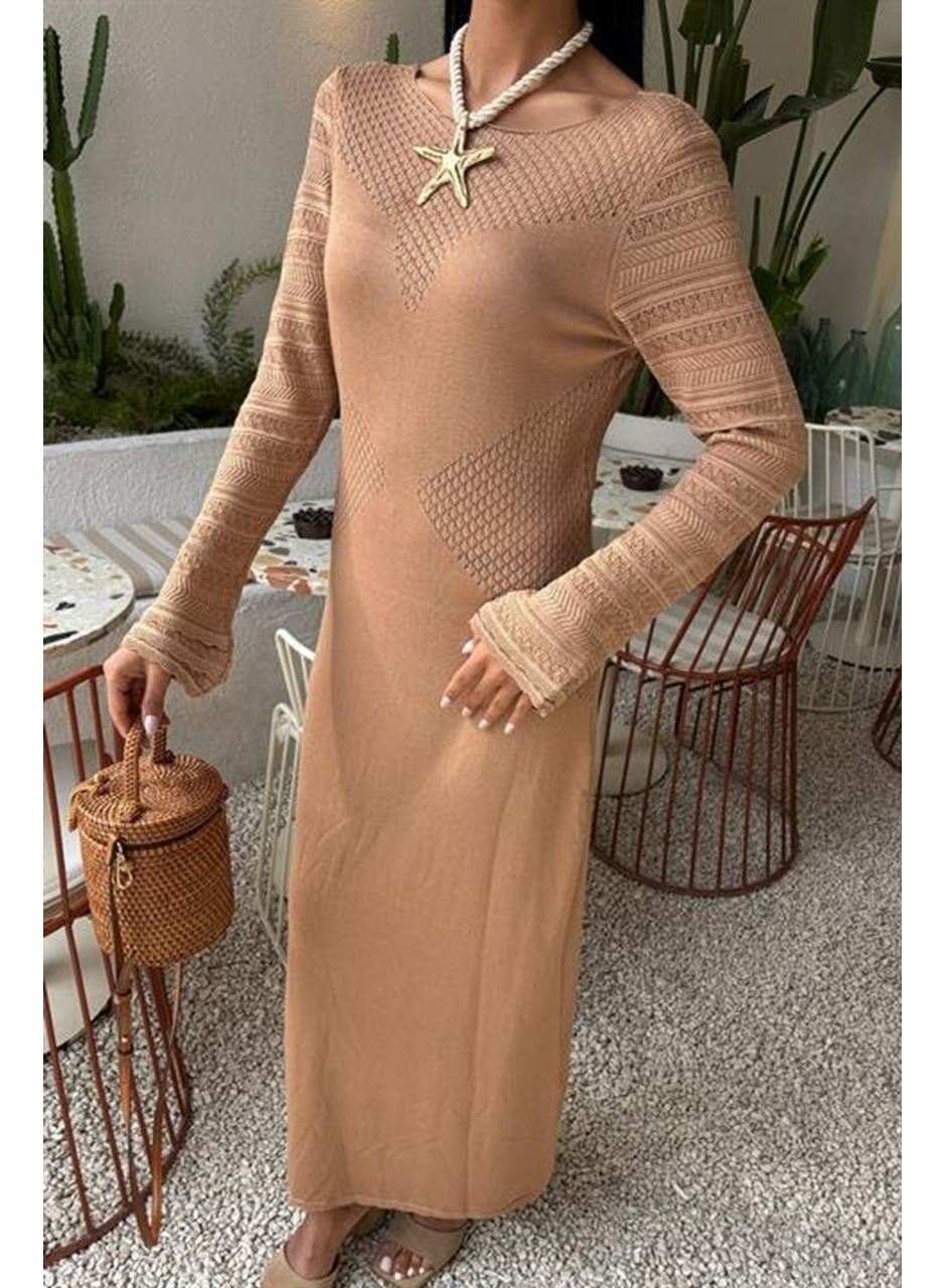 Ajur Detaylı Bisiklet Yaka Triko Elbise 2861