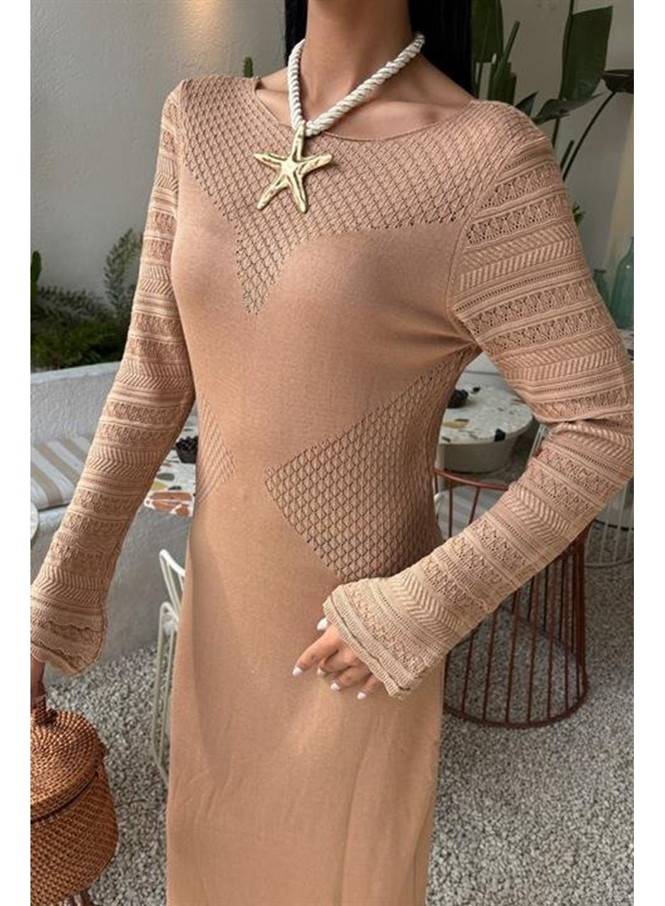 Ajur Detaylı Bisiklet Yaka Triko Elbise 2861