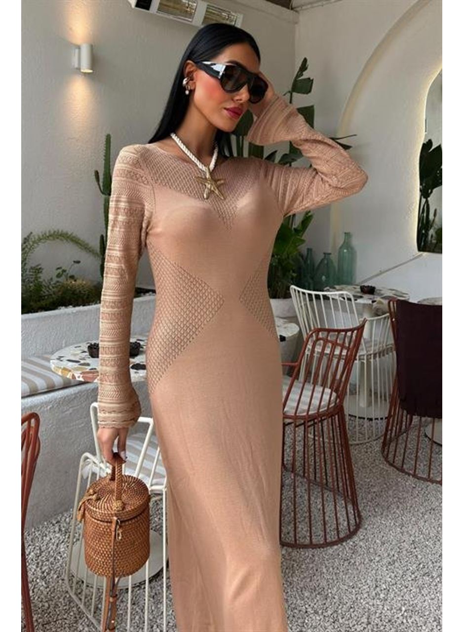 Ajur Detaylı Bisiklet Yaka Triko Elbise 2861