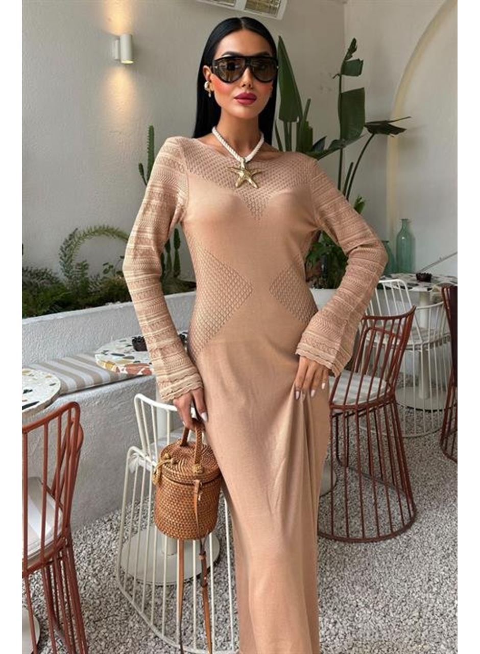 Ajur Detaylı Bisiklet Yaka Triko Elbise 2861