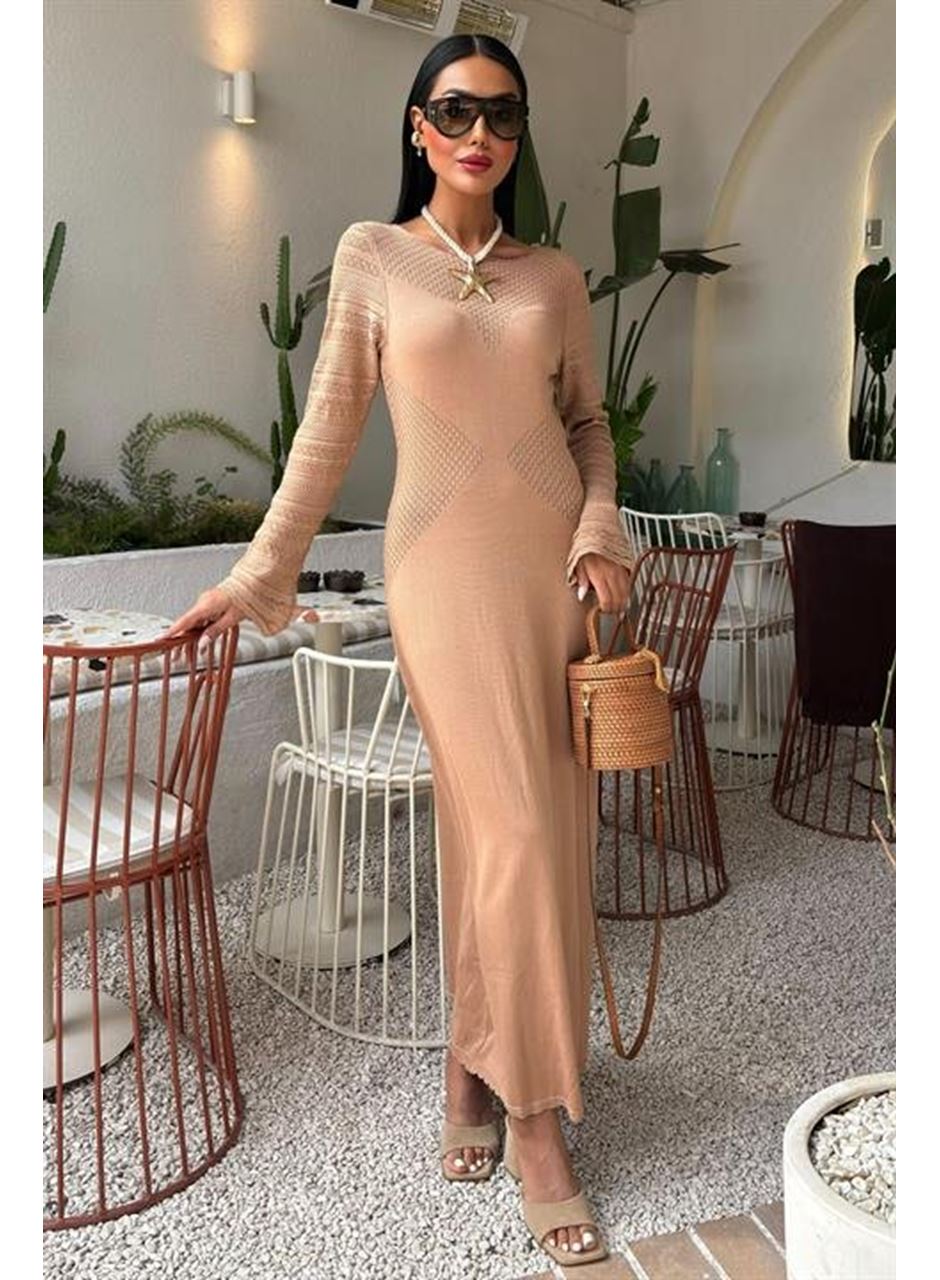 Ajur Detaylı Bisiklet Yaka Triko Elbise 2861