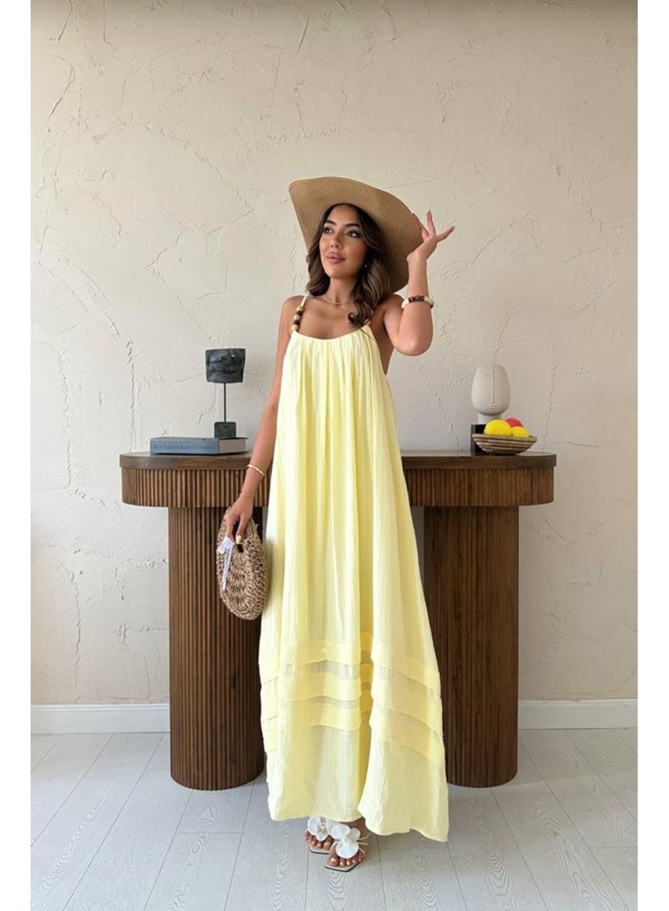 Sarı Askılı Müslin Elbise