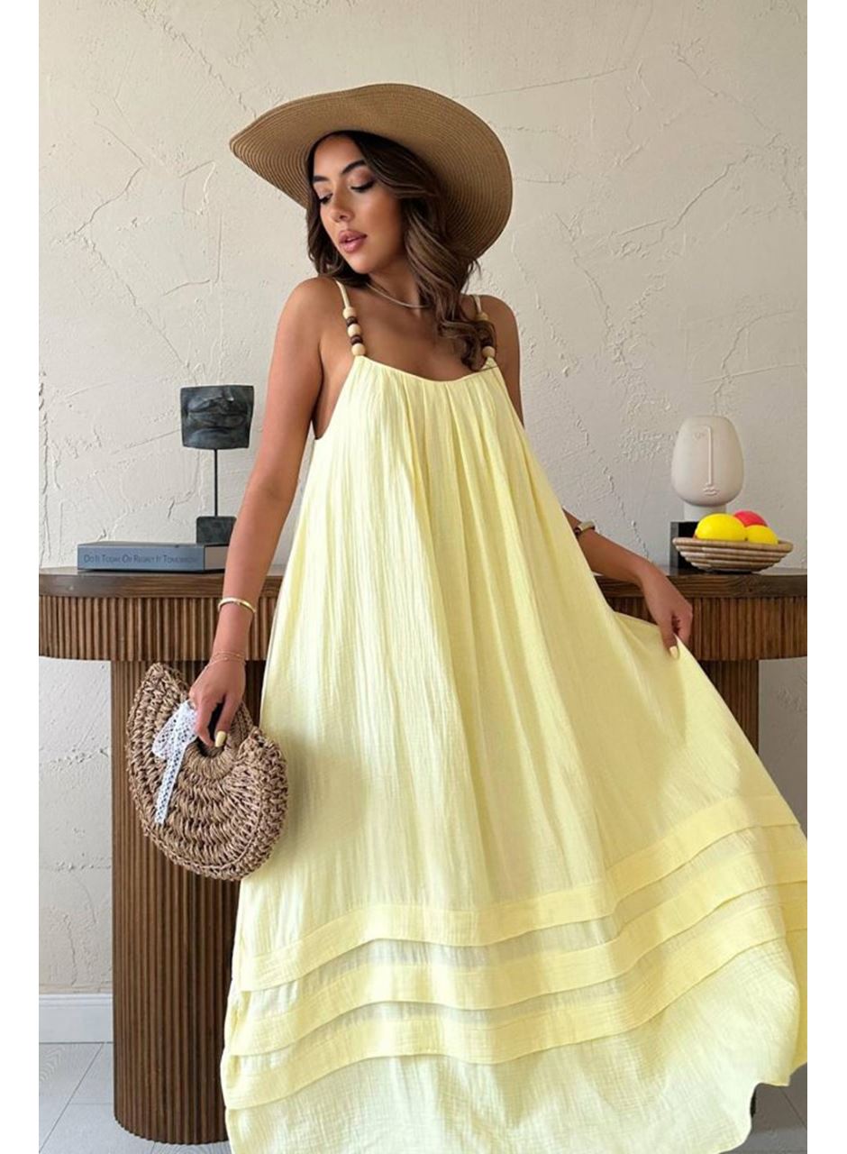Sarı Askılı Müslin Elbise