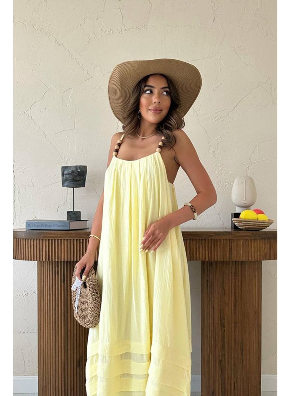 Sarı Askılı Müslin Elbise