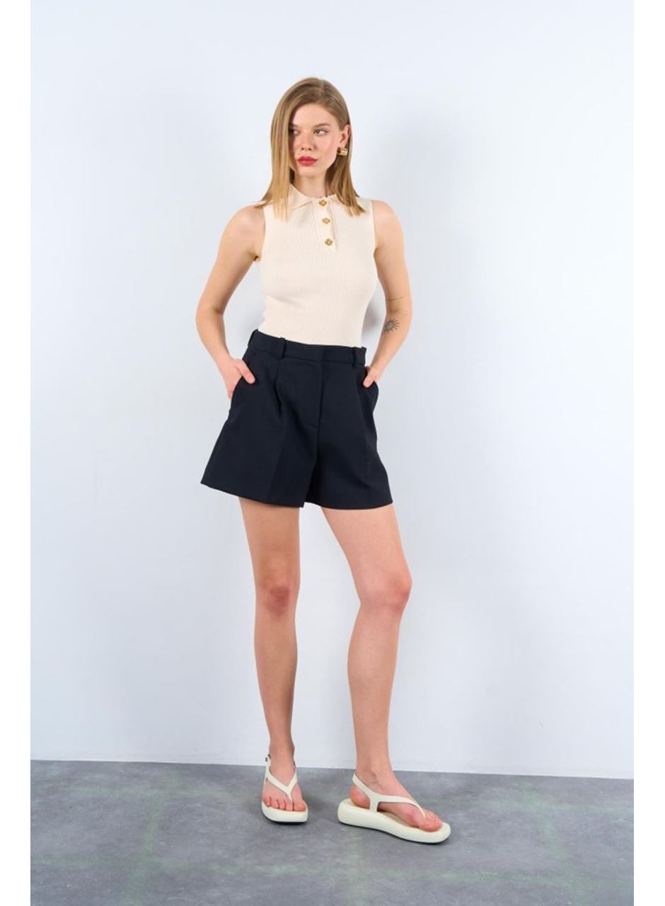 Patlı Düğmeli Triko Atlet - Beyaz Kayısı