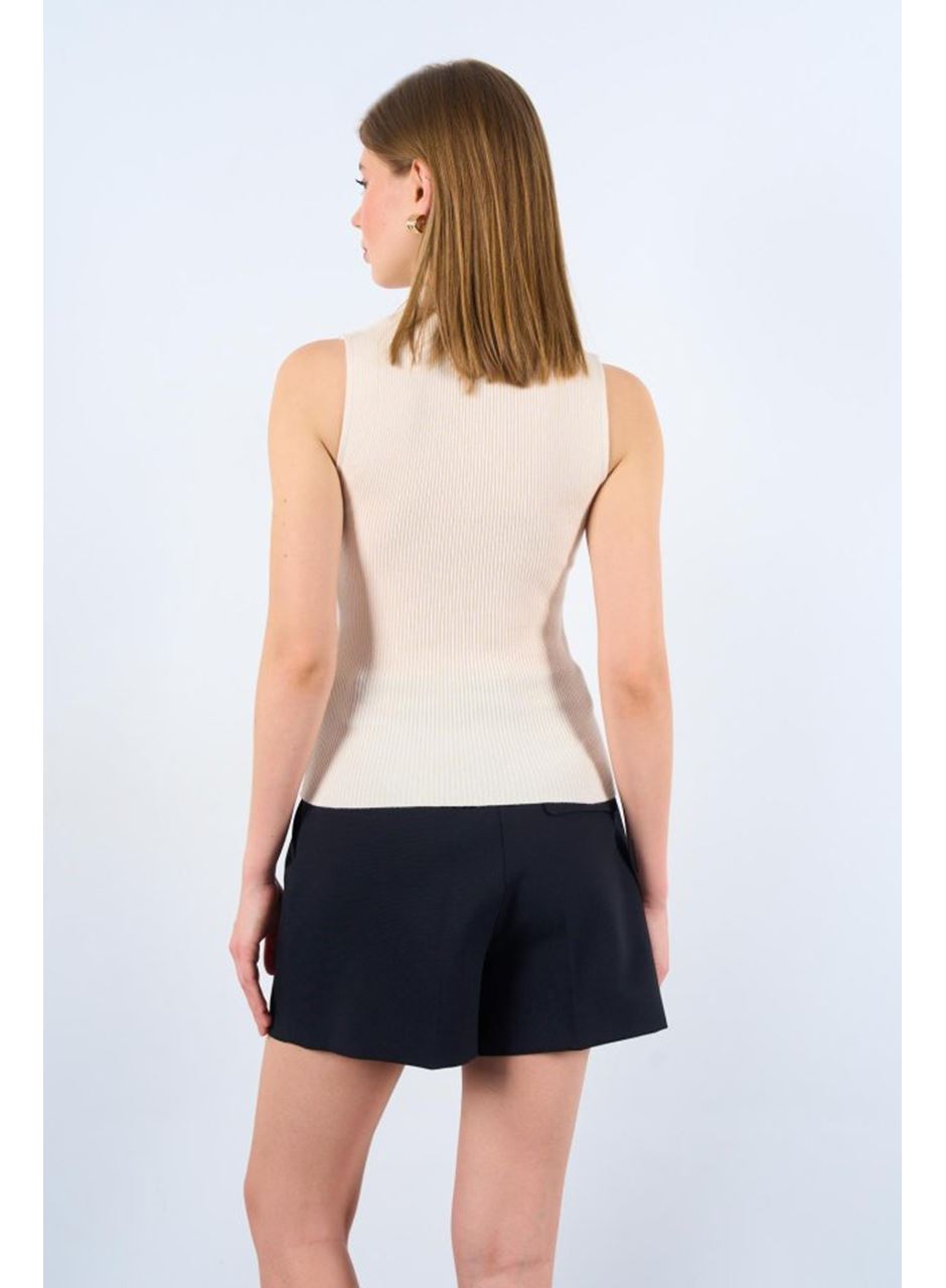 Patlı Düğmeli Triko Atlet - Beyaz Kayısı