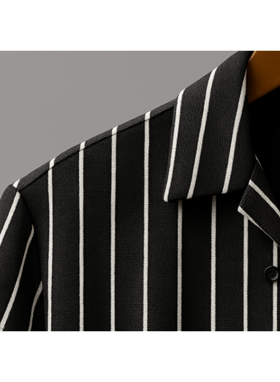 Erkek Kısa Kollu Beyaz çizgi Desenli örme Kumaş Pamuklu Gömlek