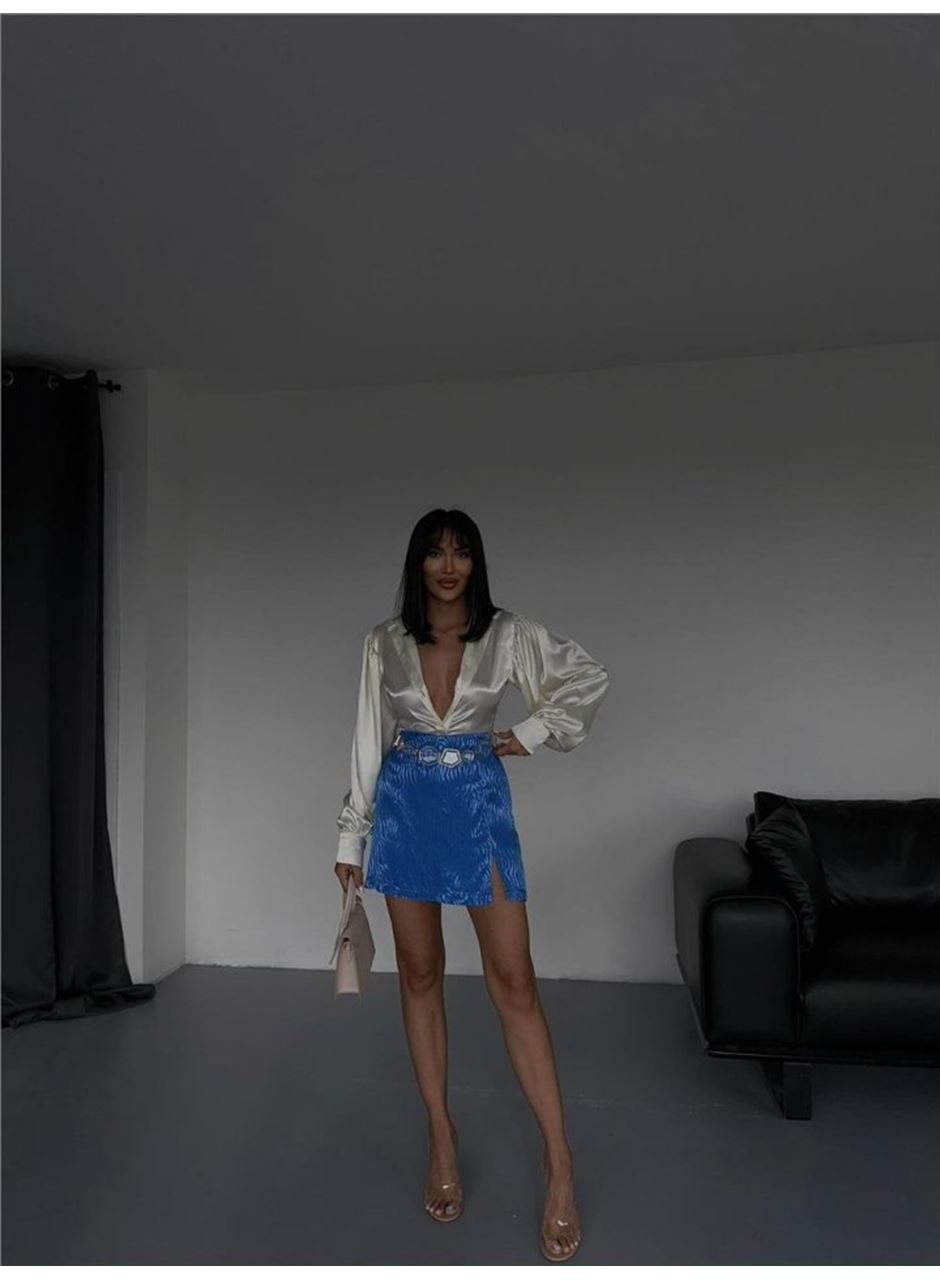 JAKARLI ŞORT ETEK - Mavi