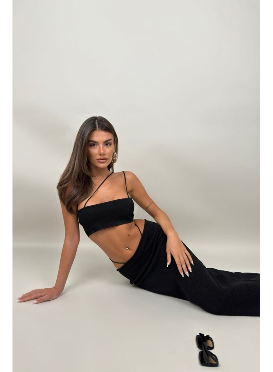 İp Detay Dokulu Maxi Etek