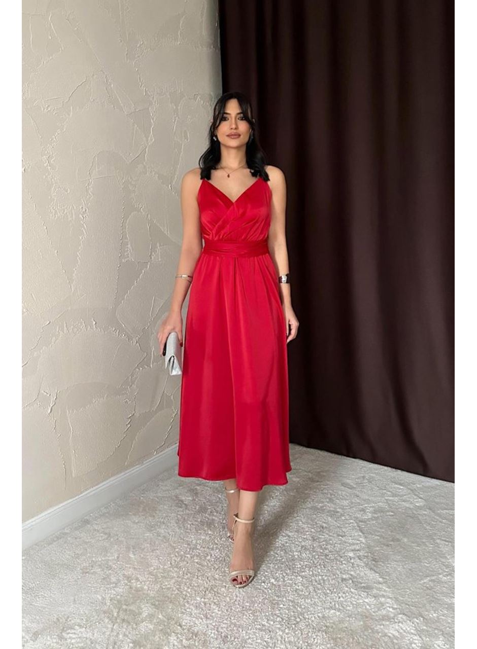 Kırmızı Taş Askılı Prenses Elbise