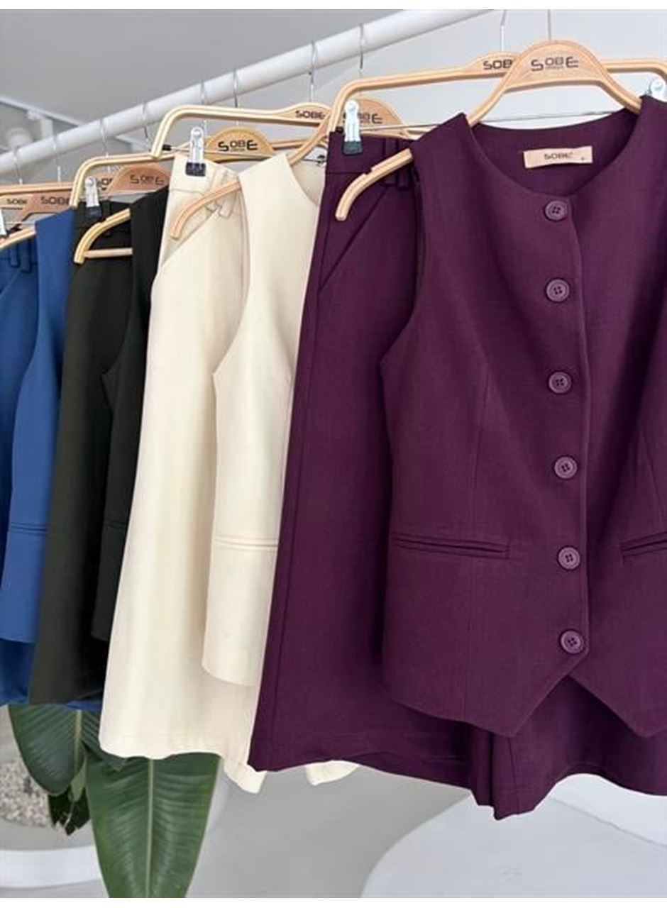 Midi Şortlu Ve Yelekli Viscon Takım 10167