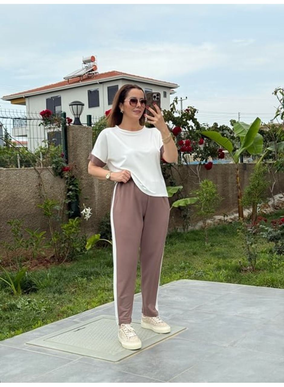 Kadın Modal Dokulu Kumaş Yanı şeritli Takım