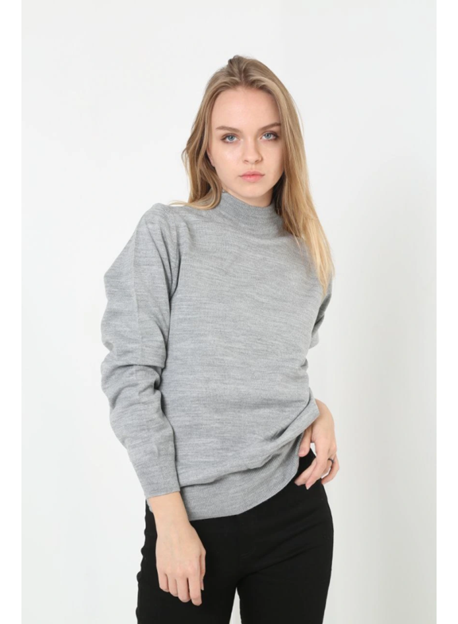 Yarım Boğaz Triko Kazak Yumuşak Dokulu Pamuklu Ince Dokuma, Uzun Kollu Rahat Regular Kalıp - Gri