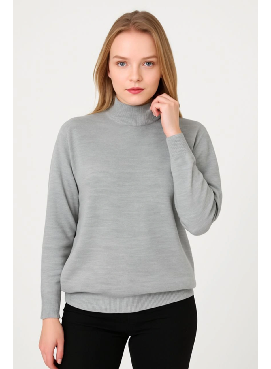 Yarım Boğaz Triko Kazak Yumuşak Dokulu Pamuklu Ince Dokuma, Uzun Kollu Rahat Regular Kalıp - Gri