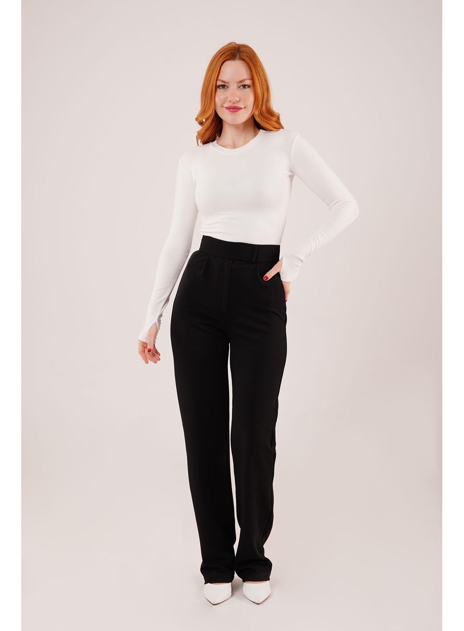 Cırt Kapama Detaylı Siyah Pantolon
