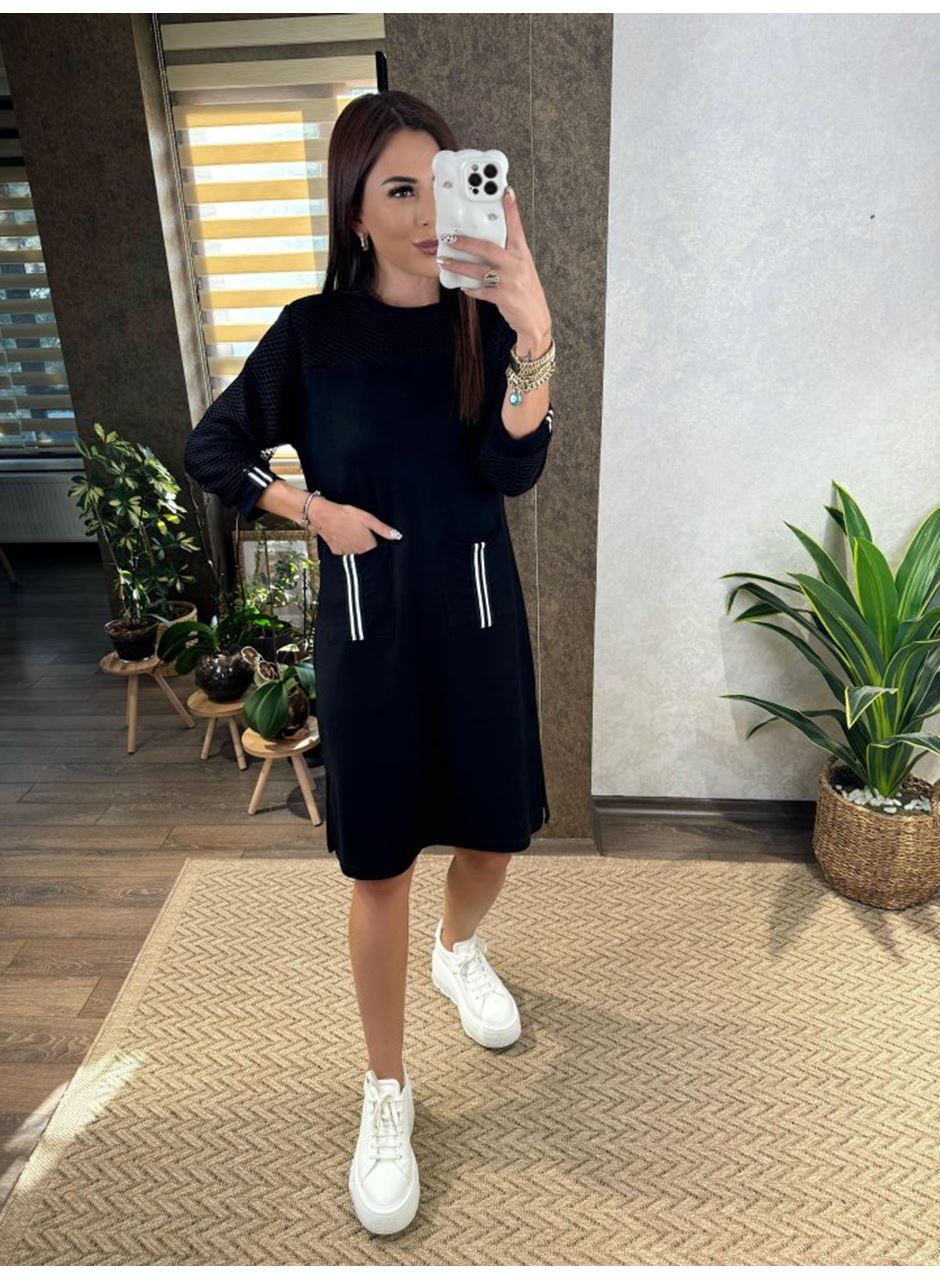 Kadın Viskon Pamuklu Kumaş Kol File , şerit Ve Cep Detaylı Elbise