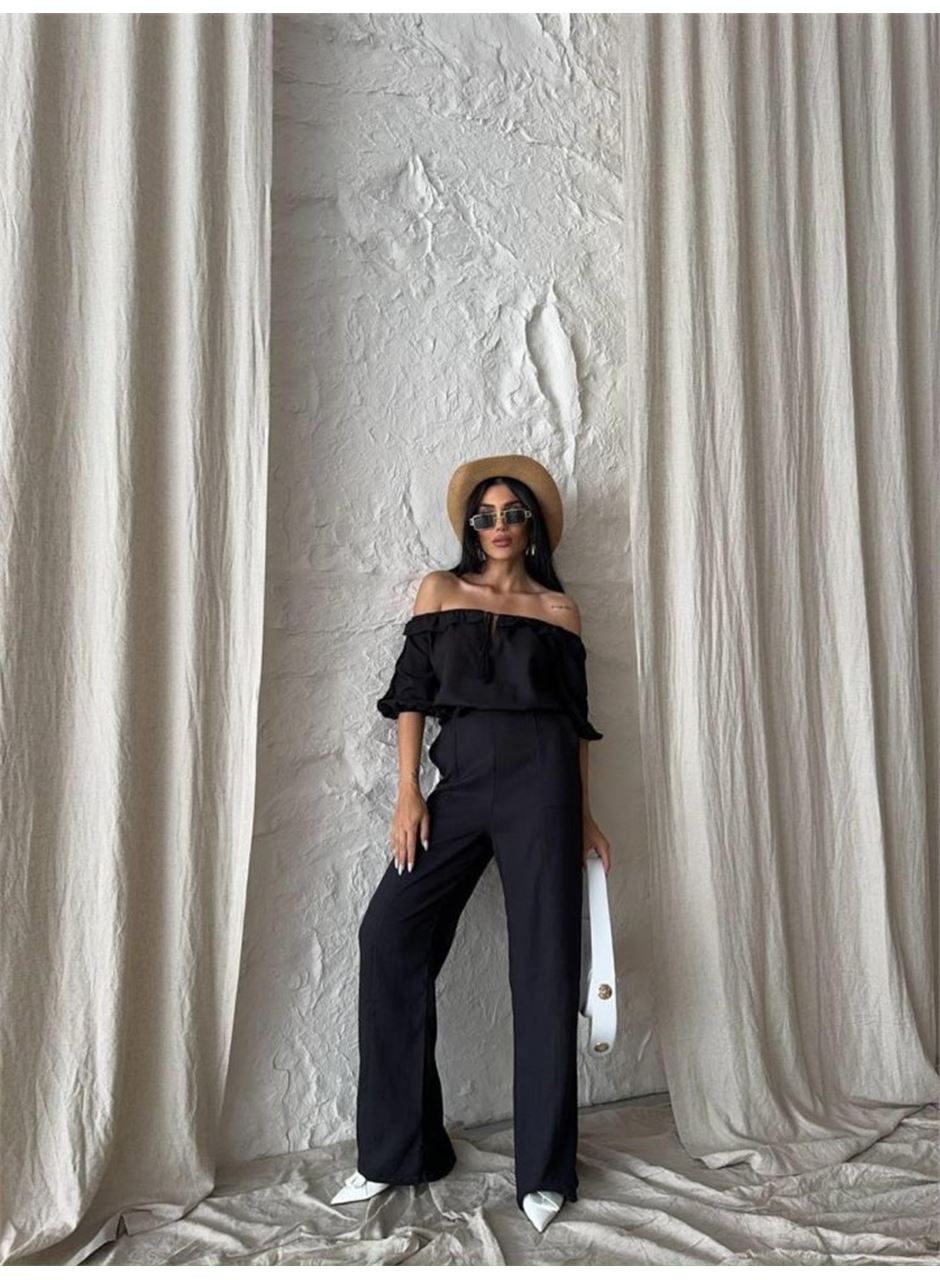 KETEN MADONNA YAKA KOL HASIR ŞERİT - PANTOLON TAKIM - Siyah
