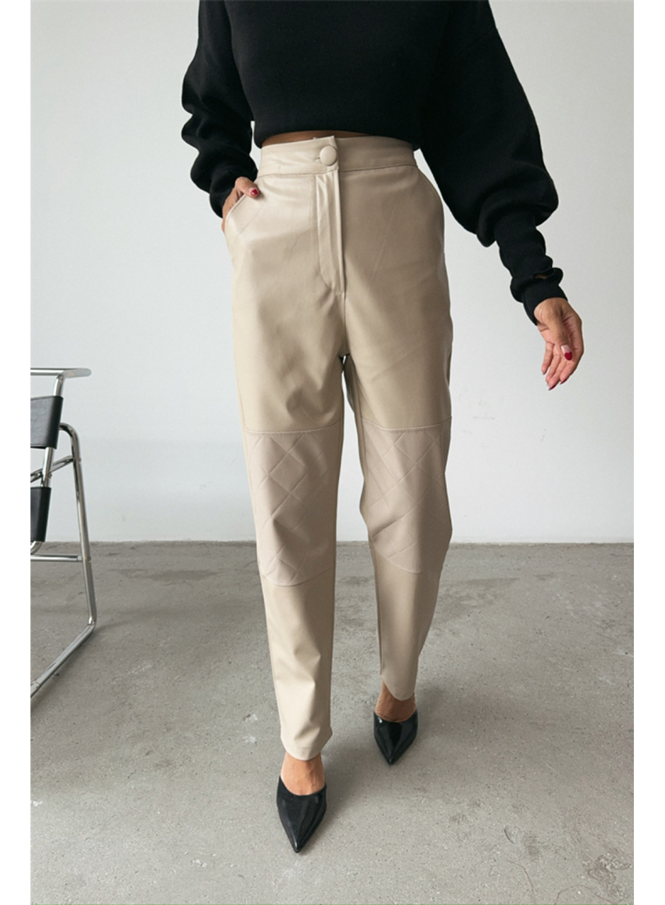 DERİ PANTOLON DİZ PARÇALI - Taş