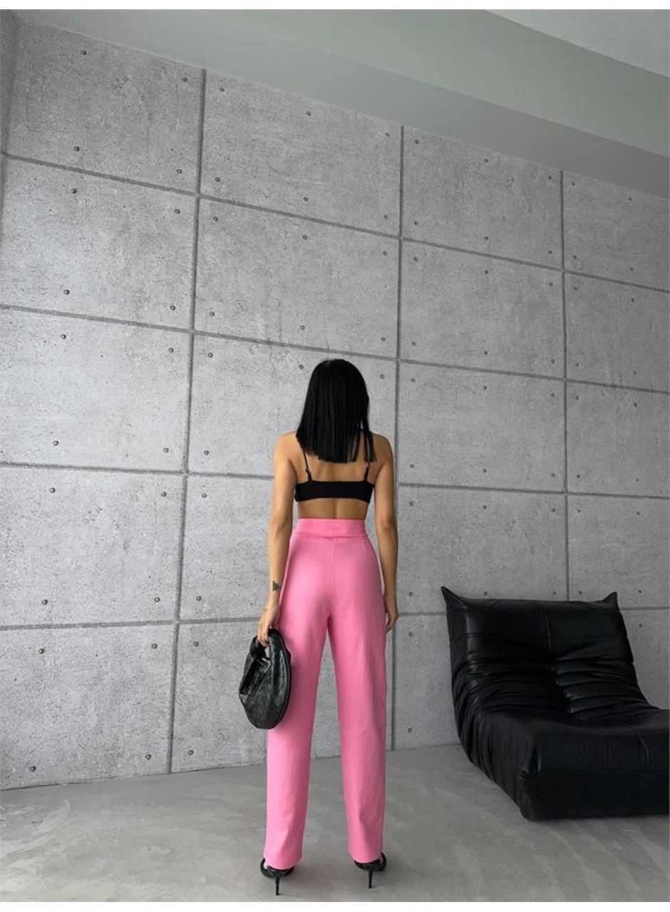 PANTOLON KAPALI CEP 3 DÜĞME DETAYLI - Pembe