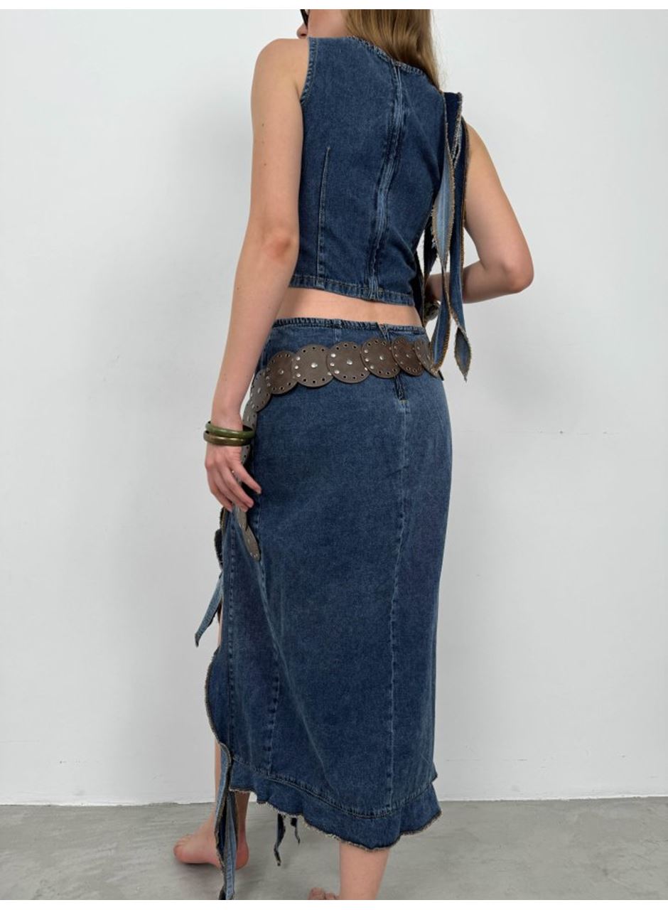 Fırfır Detay Denim Bluz