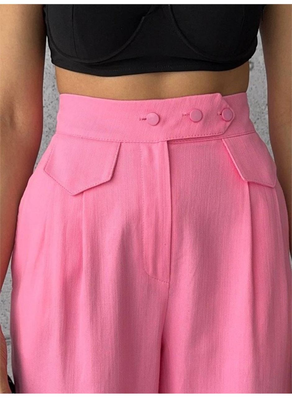 PANTOLON KAPALI CEP 3 DÜĞME DETAYLI - Pembe
