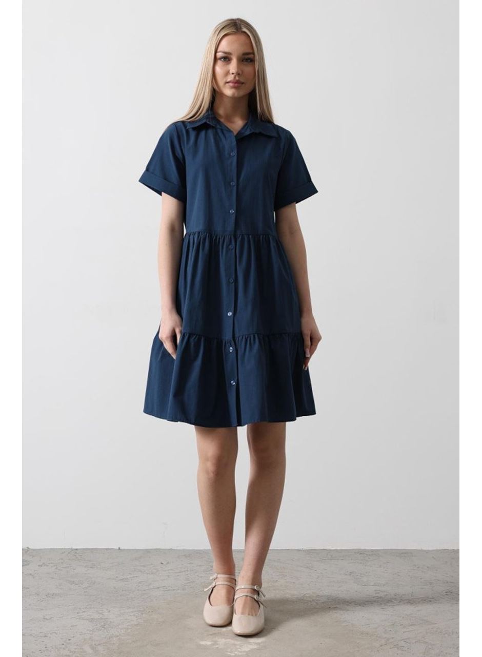 Kısa Kol Düğmeli Elbise - İndigo