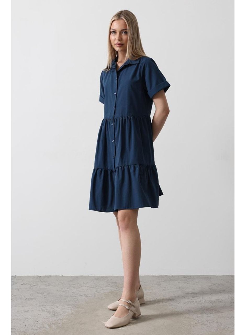 Kısa Kol Düğmeli Elbise - İndigo