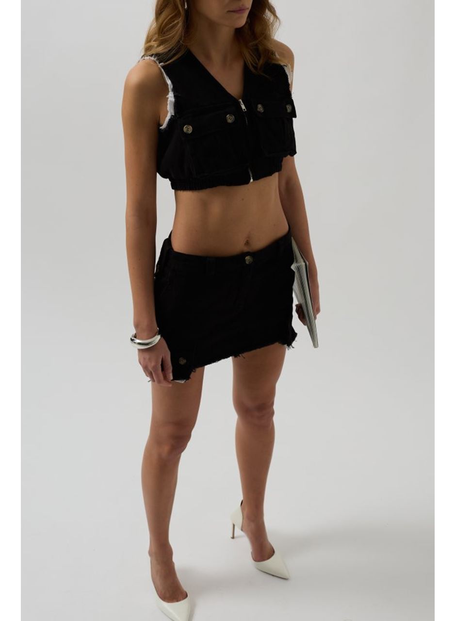 V Yaka Düğmeli Crop Yelek