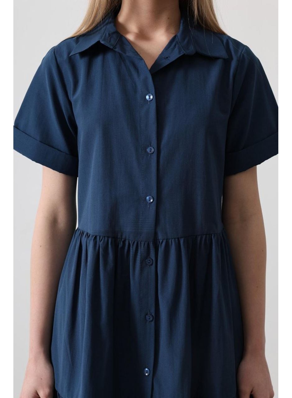 Kısa Kol Düğmeli Elbise - İndigo