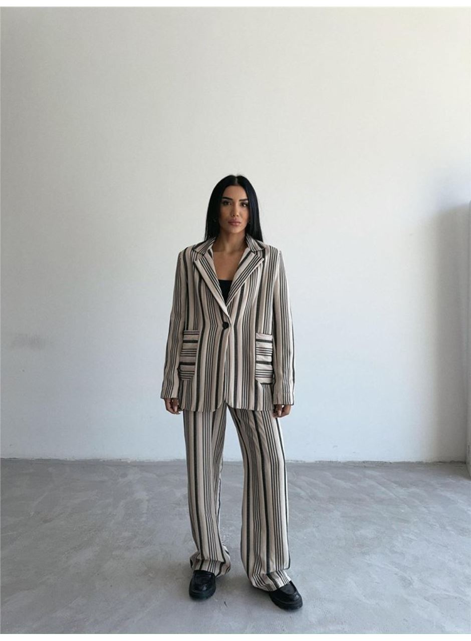 OTTOMAN ÇİZGİLİ CEKET-PANTOLON TK - Bej