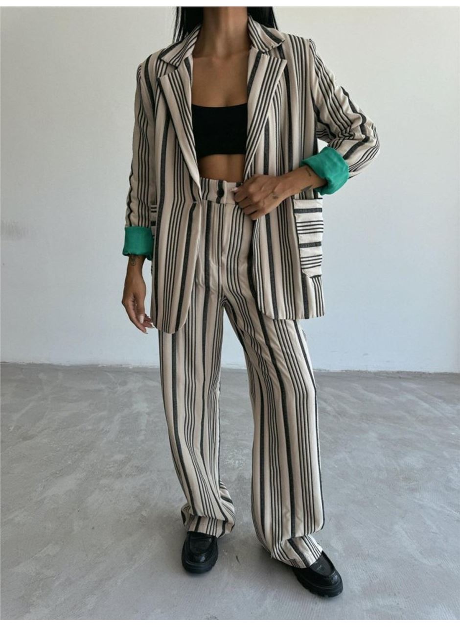 OTTOMAN ÇİZGİLİ CEKET-PANTOLON TK - Bej