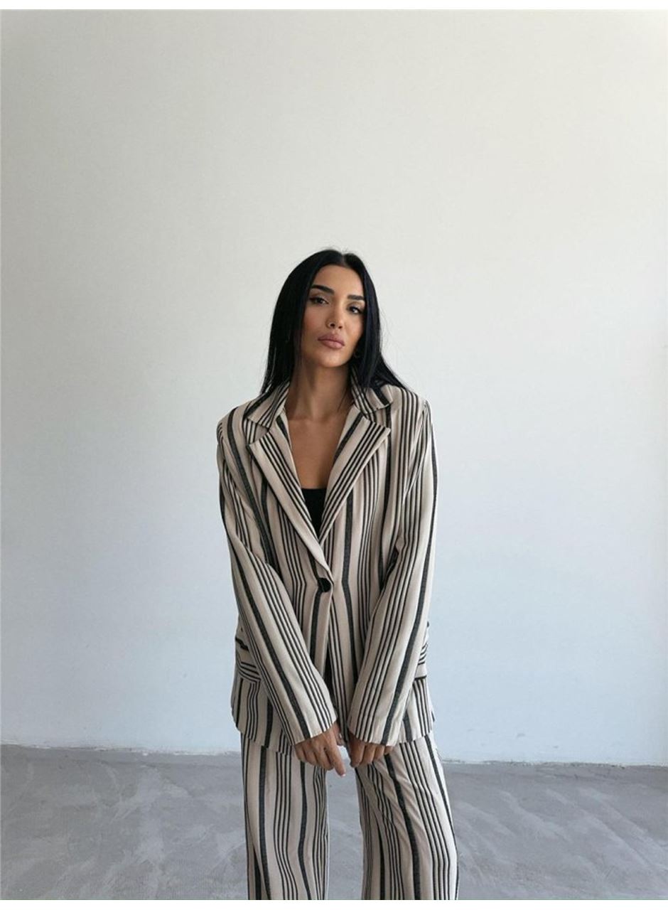 OTTOMAN ÇİZGİLİ CEKET-PANTOLON TK - Bej