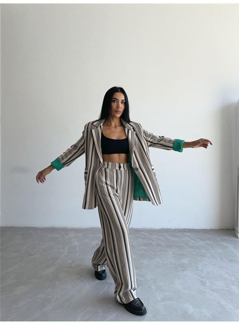 OTTOMAN ÇİZGİLİ CEKET-PANTOLON TK - Bej