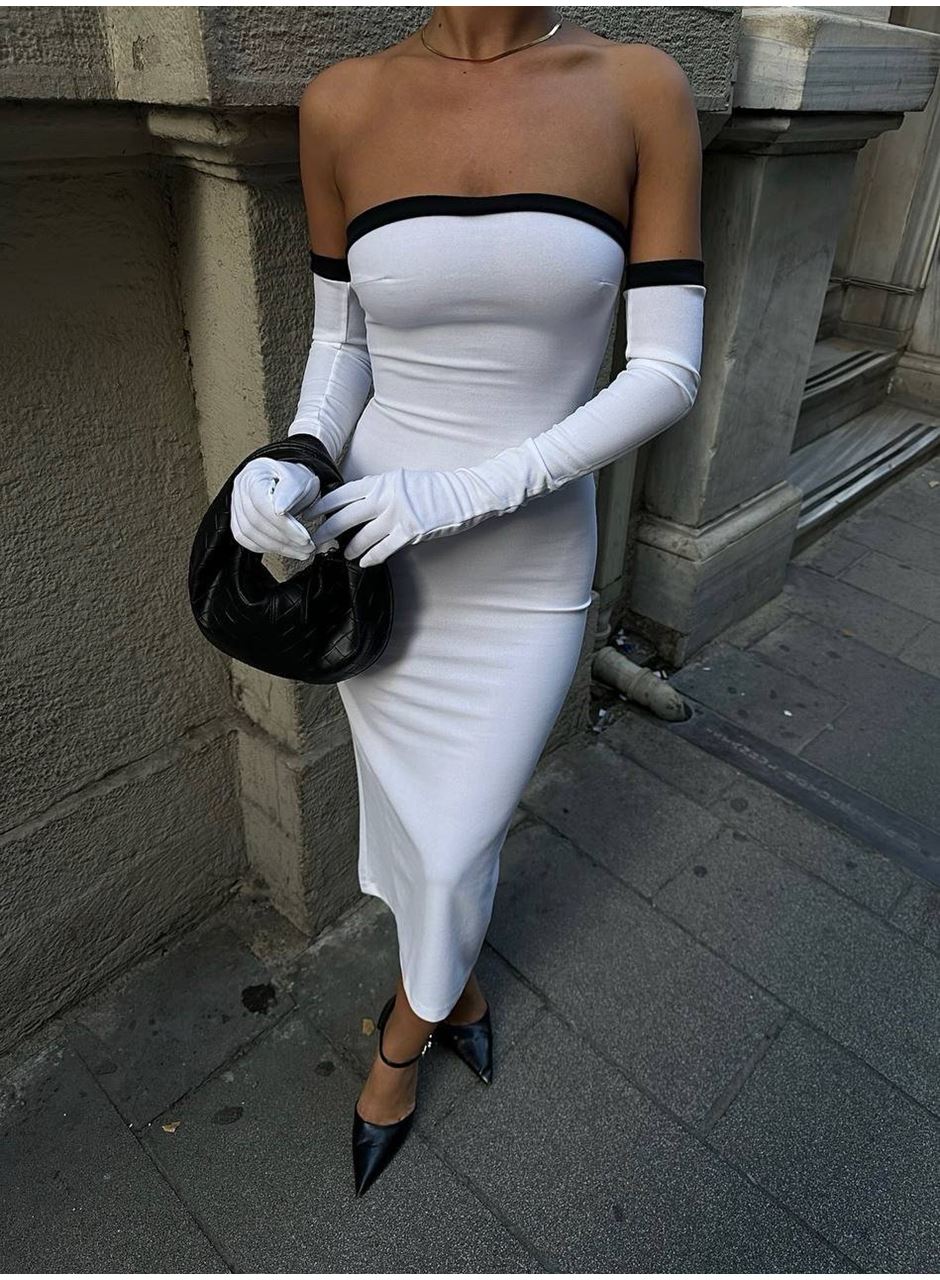 Kadın Dalgıç Kumaş Askısız Yırtmaç Detaylı Elbise