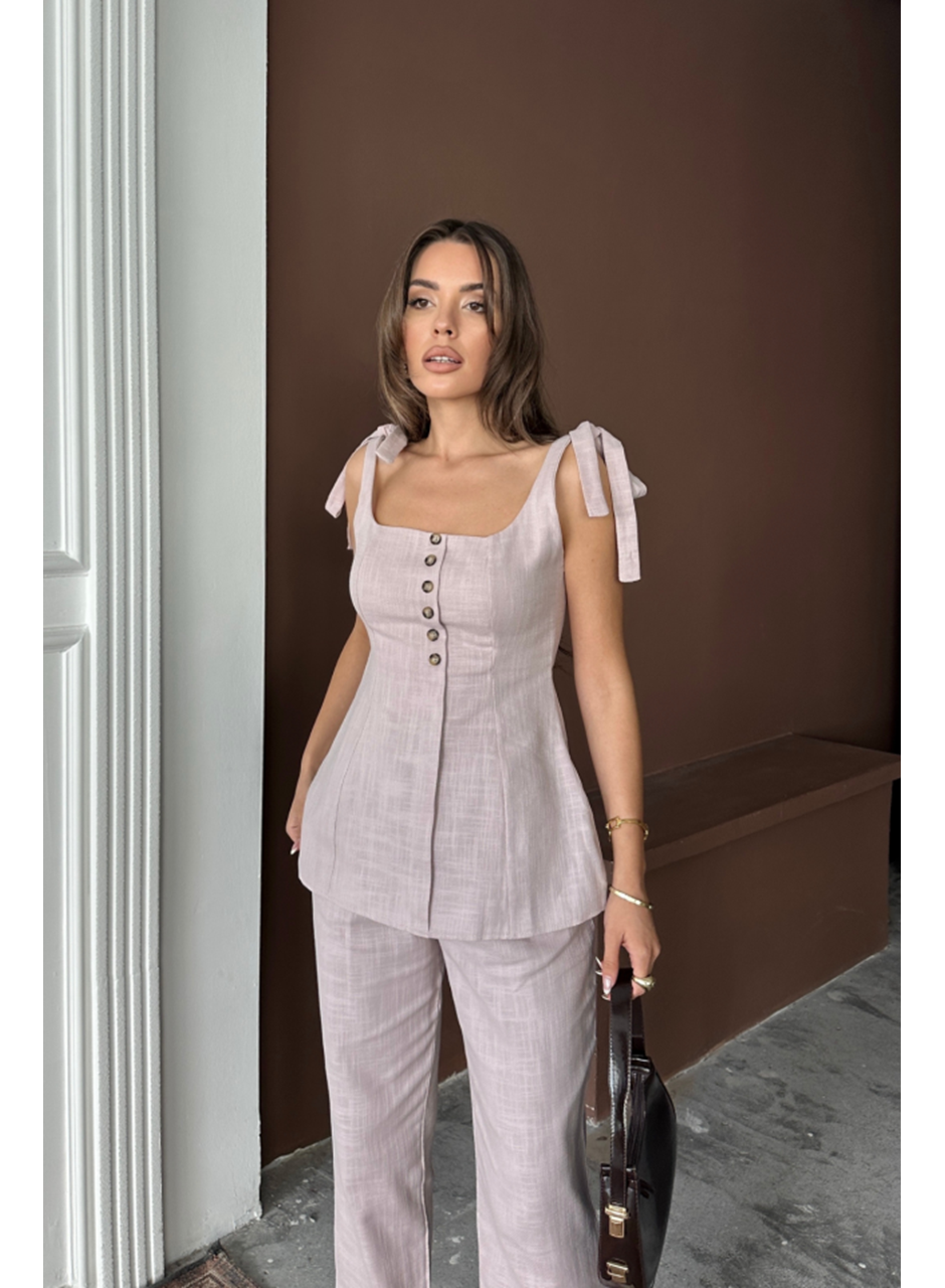 ŞANTUK KETEN YELEK GÖRÜNÜMLÜASKILI BLUZ - PANTOLON TK - Lila